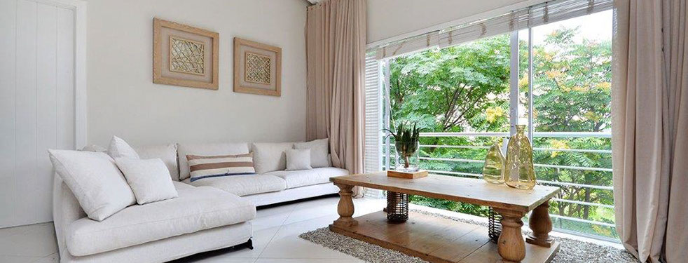 white linen and shutters with natural colours