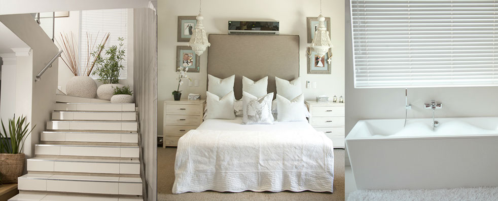 white linen and shutters with natural colours