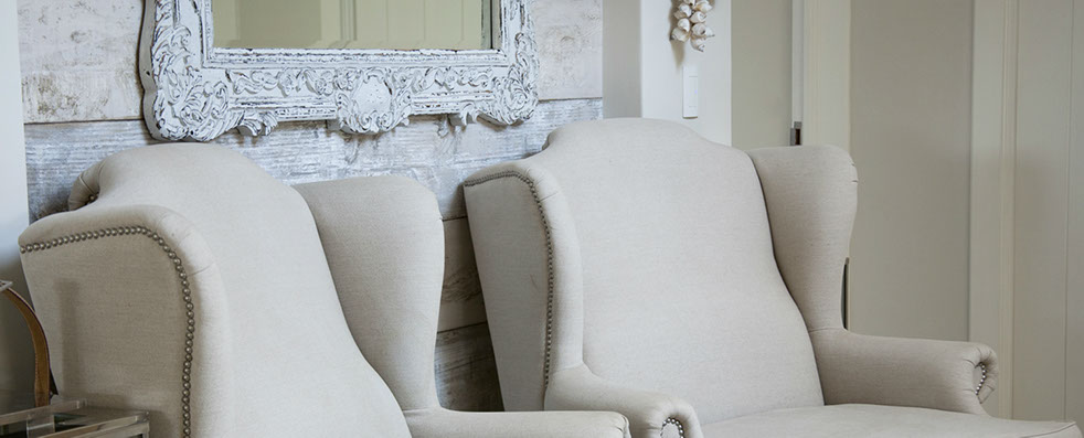 white linen and shutters with natural colours